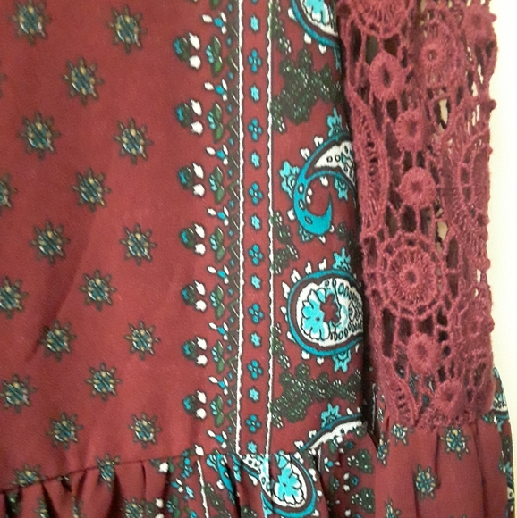 Red Boho Lace Peasent Top Dress Entro NWOT - Picture 5 of 8